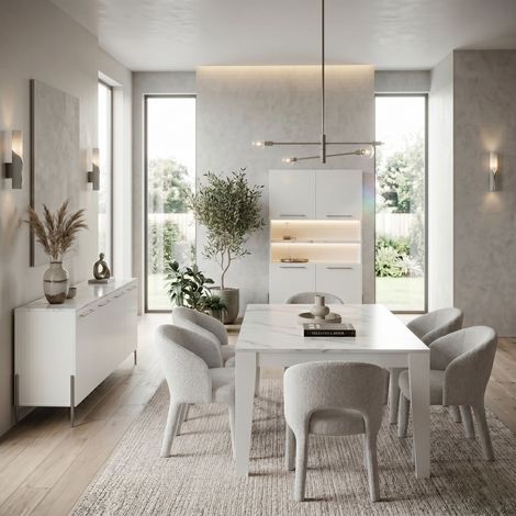 Ensemble séjour table 190cm blanc et marbre pieds et poignées métal anthracite - CARAT (1/5)
