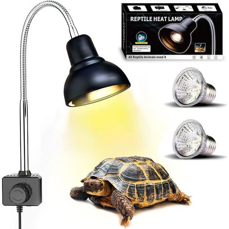 Lampe Chauffante Reptiles - 2 Ampoules UVA UVB - Support Pivotant 360° Avec Pince - Pour Tortue Serpent Lézard Amphibien - 220-240 V (1/5)