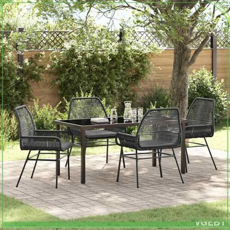 Ensemble de salle à manger jardin 5 pcs - FAFEICY - 3380872 - Noir - Polyrotin résistant aux intempéries - Table verre trempé (1/5)