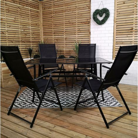 Outdoor 4 Person Rectangular Glass Top Garden Patio Dining Table Chairs Set (1/5)