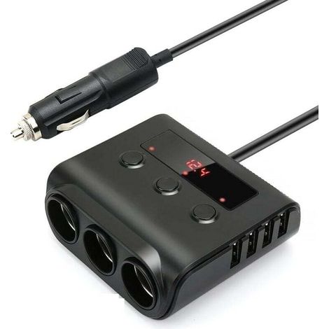 YMYNY Chargeur de Voiture 3 Prises Multiprise Allume Cigare 24V/12V USB Chargeur de Voiture Adaptateur Multiple Splitter Voltmètre Interrupteur 4 Ports USB pour GPS Dash Cam Tablette Téléphone (1/4)