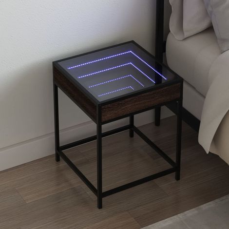 Mesita de noche con LED marrón roble 40x40x51 cm (1/5)
