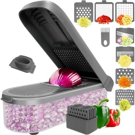 Picadora de verduras con recipiente - Utensilio de cocina - Cortadora de alimentos - Preparación de comidas - Base antideslizante (1/5)