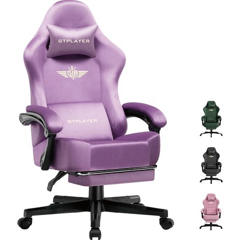 Chaise de bureau ergonomique, tissu respirant, dossier réglable, Violet clair en velours (1/2)