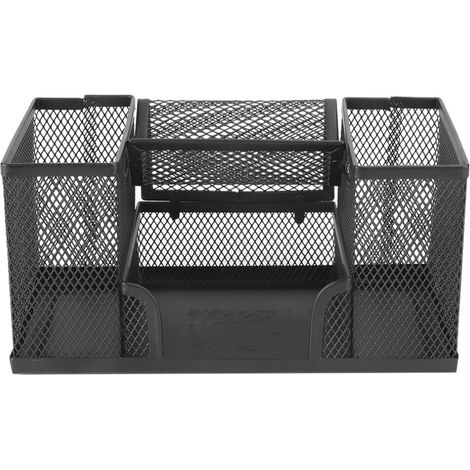 Portalápices con cajón para guardar material de oficina organizador de escritorio de malla metálica diseño compacto, versátil, de estilo industrial y con gran capacidad.
