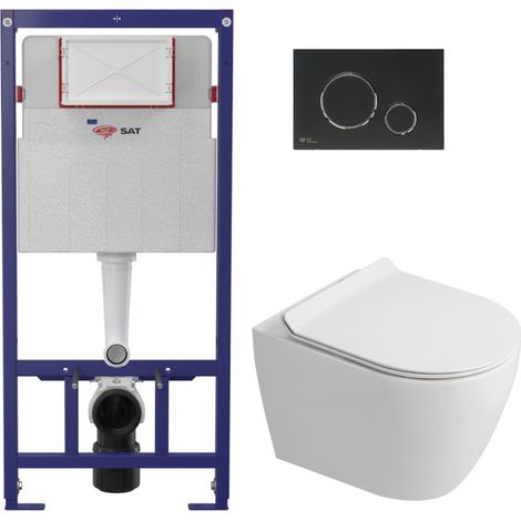 WC-Set Vorwandelement + WC spülrandlos Ceramia PixL mit SoftClose-Sitz + schwarze Platte (STCEPXWT04-IN)
