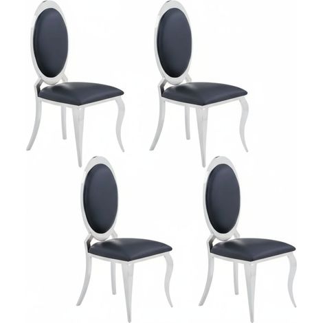 Lot de 4 chaises ANGEL baroque Chrome simili cuir noir (1/4)