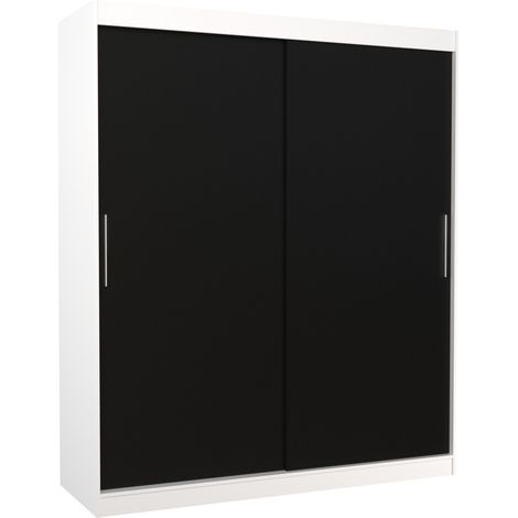 Armoire de chambre à coucher blanche 2 portes coulissantes noir Kelly 180cm (1/4)