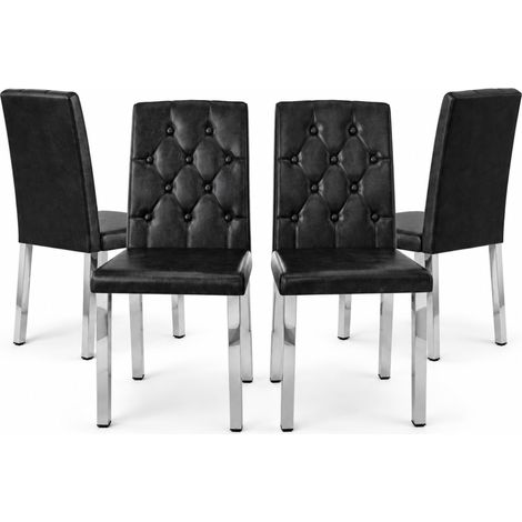 Set di 4 sedie da pranzo nere, gambe in metallo argento lucido, PU e schienale imbottito (1/5)