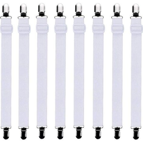 8 Pièces Tendeurs de Drap Housse Lit Réglable 60 à 200 cm Universel pour Tous Matelas Blanc (1/4)