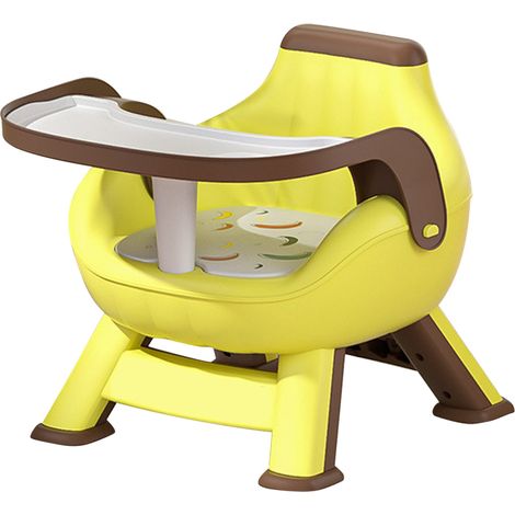 Chaise haute pour bébé avec plateau double couche antidérapant et coussin souple, multifonctionnelle, jaune. (1/5)