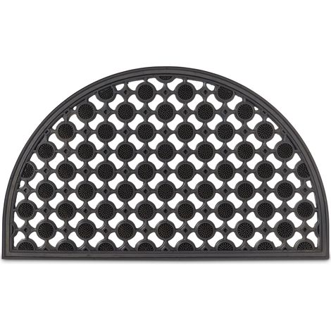 Relaxdays – Paillasson antidérapant caoutchouc demi-rond 75x45 cm – Résistant pluie et neige – Tapis d'entrée intérieur extérieur noir (1/5)