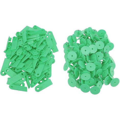100 étiquettes auriculaires vierges en TPU vert pour animaux (chèvre, mouton, cochon, etc.), sans texte. (1/5)