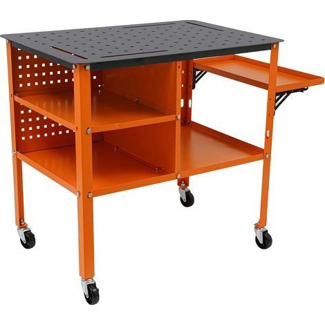 Table de travail de soudage, acier, 111 cm x 60 cm x 85 cm, capacité de 500 kg, plateau pliable, 4 roulettes (1/5)