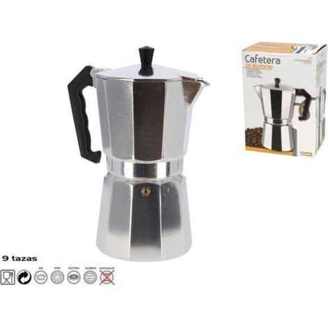 9 tazas cafetera aluminio expres 450 ml apta para induccion,gas,vitro,electricidad
