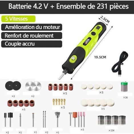 outil rotatif multifonction sans fil 4,2 V – 231 accessoires, 5 vitesses, USB‑C (1/4)