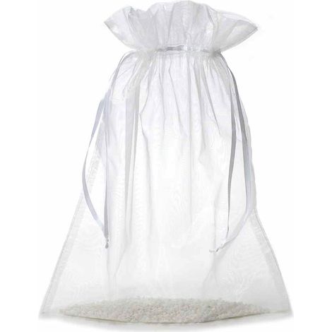 Sacchetto in organza bianco neve con coulisse di chiusura in raso è ideale per confezionare articoli, set da 20 pezzi, cm 30x40H (al tirante 32,5)