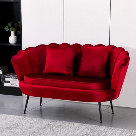 Divano 2 Posti Orel a Conchiglia in Velluto Rosso – Design Elegante e Avvolgente