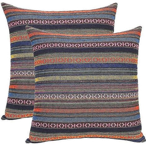 Ensemble de 2 housses de coussin bohème, taies d'oreiller décoratives à rayures rétro mexicaines, multicolores (1/5)