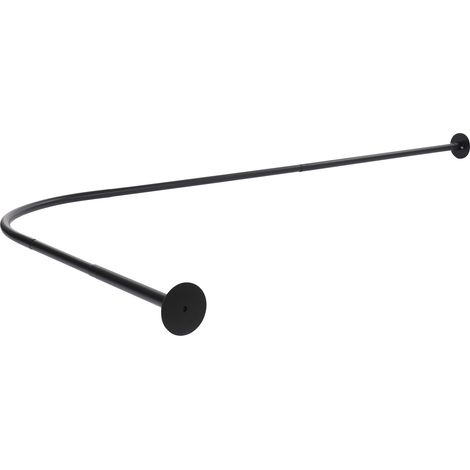 Rail de rideau de douche extensible en forme de L rail de rideau de douche en acier inoxydable verge de douche d'angle pour salle de bains / baignoire, montage de forage / sans forage, noir (1/5)