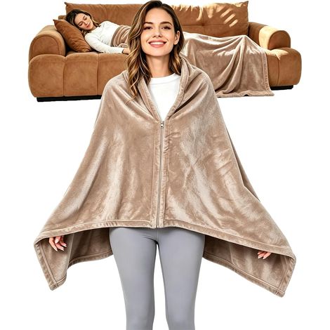 Couverture confortable pour homme et femme, poncho en polaire confortable pour bureau, voyage, maison, cadeau pour maman, personnes âgées (1/5)