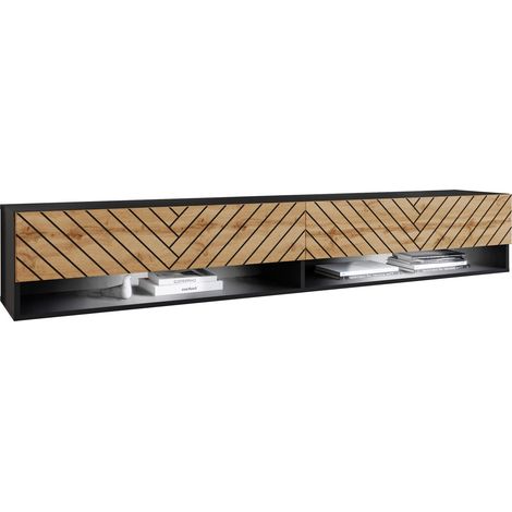 Mueble TV Sarasota 119, Grafito + Roble wotan, Número de puertas: 2, Número de cajones: 0, 180x30x33cm, LED