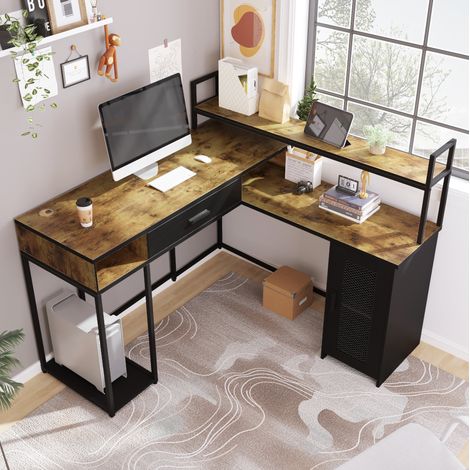 L-förmiger Eckschreibtisch mit Schublade und Schrank 130 cm Holz und Metall MODENUIT (1/2)