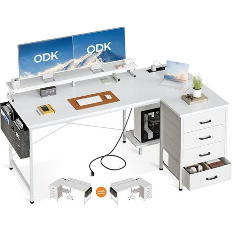 Moderner ODK Eckschreibtisch Weiß mit Stauraum 160x80x84.7cm (1/5)