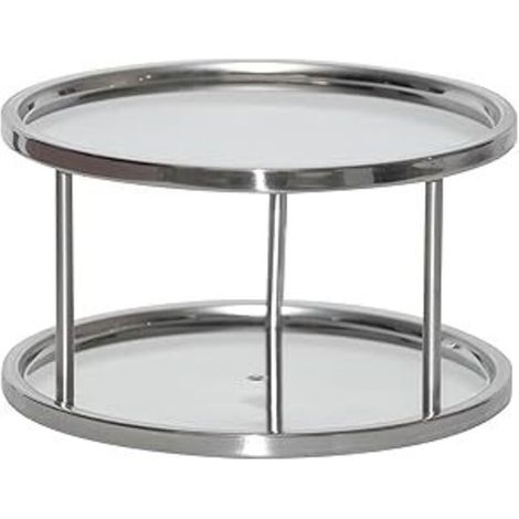 Étagère à épices Lazy Susan à deux niveaux pour placards - Diamètre 24 cm, acier inoxydable - Organiseur de comptoir et étagère rotative à épices pour le rangement du garde-manger (1/4)
