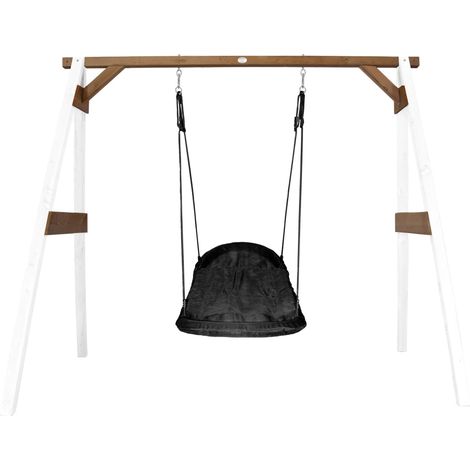 Axi Portique En Bois Fsc Blanc / Marron Avec Balançoire Nid D’Oiseau Enfant 100 Cm Roxy Balançoire Ronde Pour Le Jardin (1/5)