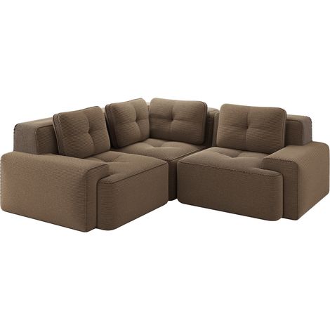 Sofá modular de esquina de pana marrón con asiento profundo 206 x 206 x 69 cm sin montaje HOMVRA (1/5)