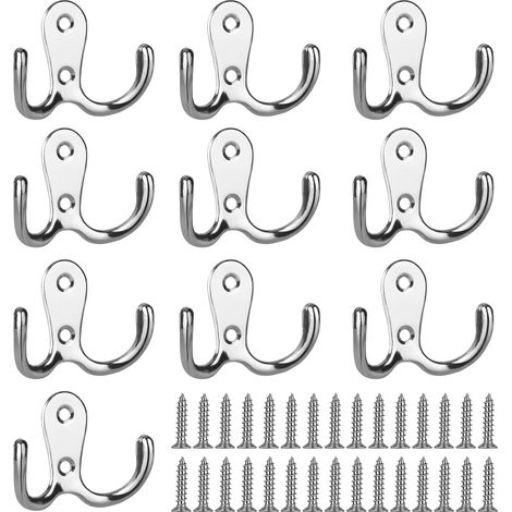 Crochets muraux rétro à double branche pour suspendre les vêtements, lot de 30 (argenté) (1/5)