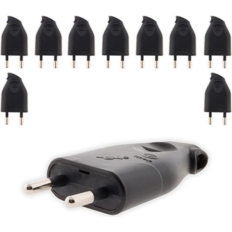 Lot de 10 fiches mâles 2P 6A latérales - noir - Zenitech