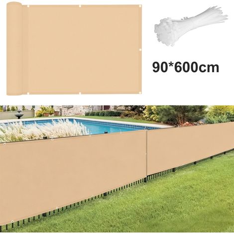 Brise Vue Balcon Anthracite 90x600cm, Clôture Jardin Extérieure pour Jardin Exterior, avec Trous et Serre Câbles, UV Résistant - Beige jaune (1/5)