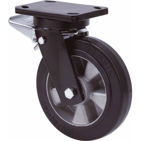rueda giratora placa freno 10hlbfd200-deb aluminio-goma negra elastica bolas
