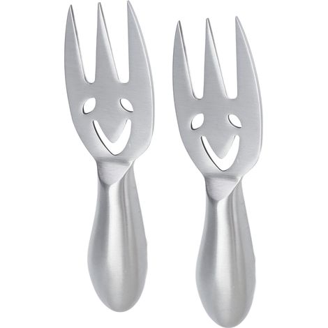 Lot de 2 fourchettes à fromage en acier inoxydable, motif visage souriant, accessoires de cuisine pour adultes, vaisselle diététique (1/5)