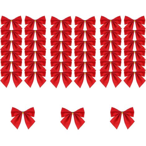 120 Pièces Noël Noeud Ruban Rouge Bowknot Décorations d'arc de Noël Ornements pour Decoration Arbre de Noël Fête Mariage (A) (1/4)