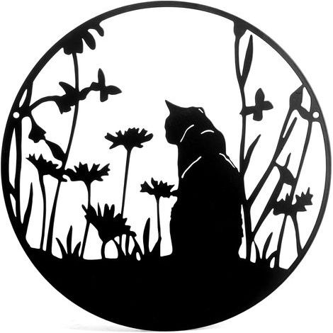(Chat Noir,40x40)Décoration murale arbre de vie en métal, Art de Silhouette, cadeau d\'intérieur, d\'extérieur, décoration de jardin et de maison (1/5)