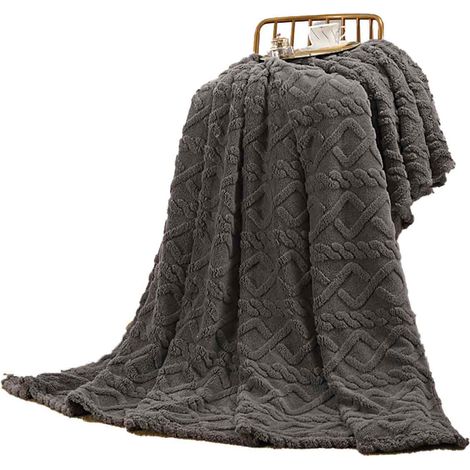 1 Plaid en polyester, motif torsadé, velours corail, 127x152 cm, pour canapé et lit (1/5)