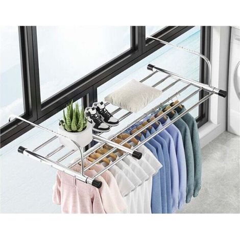 Etendoir à suspendre, Ohjijinn Etendoir À Linge Pliable Séchoirs, À Linge en Acier Inoxydable Télescopique, 60-106cm De Longueur Séchoir Suspendu Séchoir À Linge Balcon pour Intérieur (1/3)