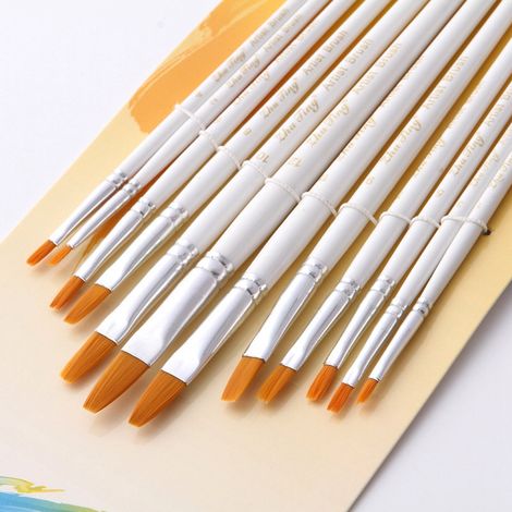 12-teiliges Gouache-Pinselset mit Nylonborsten und Holzgriff, Aquarell- und Ölmalpinselset 02 (1/2)