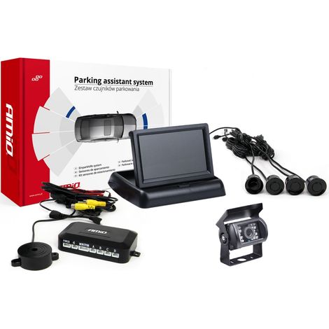 Kit de sensores de estacionamiento TFT02 de 4,3" con cámara HD-501-IR, 4 sensores, negro (1/5)