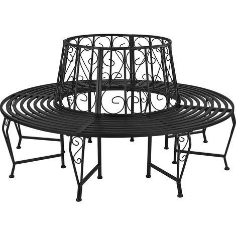 Baumbank Oregon Ø163cm Gartenbank Parkbank Rundbank Halbrundbank  Metall schwarz