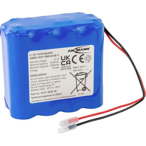 Pack de piles rechargeables 8x 18650 Li-Ion Ansmann 2447-3035-50 14.4 V 5100 mAh