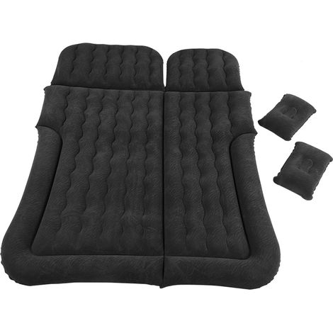 Matelas de voyage gonflable multifonctionnel 2 en 1 avec coussin de couchage doux en PVC floqué, adapté aux voitures noires et aux SUV. (1/5)