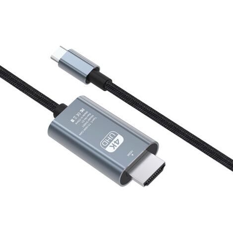 Câble USB-C vers HDMI 2 m - 4K@30Hz - Câble Tressé - Adaptateur Thunderbolt 3 vers HDMI Compatible avec MacBook Pro/Air, iPhone 15, iPad Pro, iMac, Samsung Galaxy, Chromebook - Aluminium (1/5)