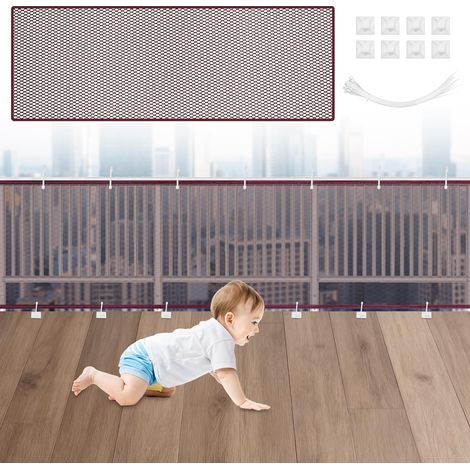Rete di sicurezza per bambini, rete di sicurezza per scale, balconi e recinzioni, cancelletto di sicurezza robusto e regolabile per bambini, gatti, giocattoli, 300 x 90 cm, marrone (1/5)