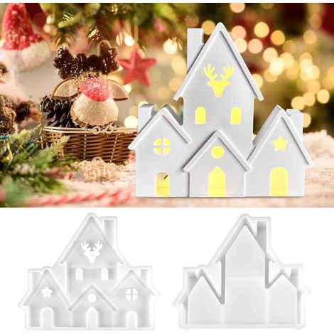 Moules en silicone pour maison, moules en silicone avec motif élan, maison de Noël, moules en silicone pour plâtre, moules en résine époxy, moules pour la fabrication de bougies parfumées DIY (1/5)