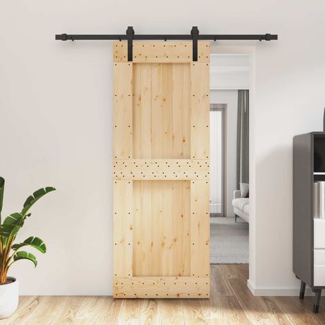 vidaXL Puerta Corredera Natural y negro 80 x 210 cm (1/5)