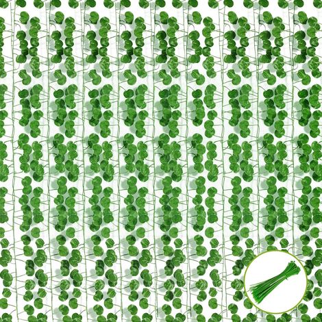 Guirlande de 12 feuilles de bégonia artificielles avec attaches métalliques, idéale pour la décoration murale, le jardin, les mariages et les fêtes. (1/5)